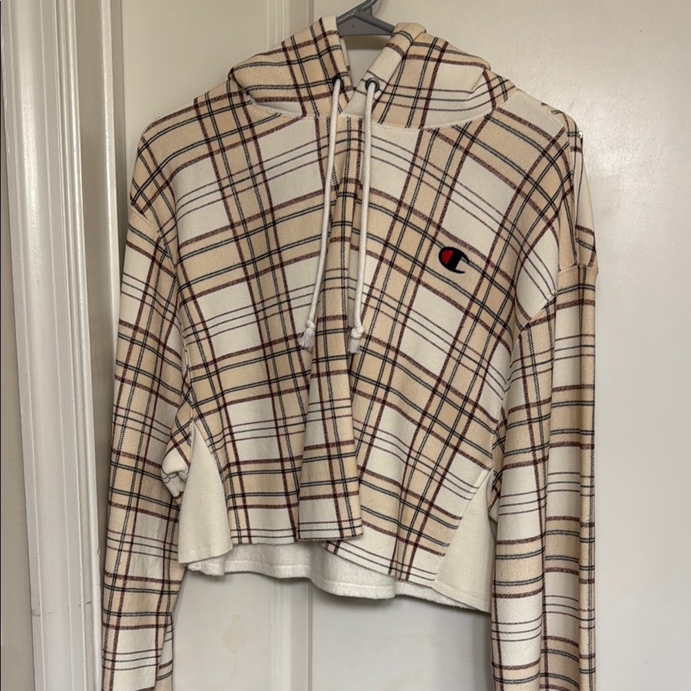 Champion Cream and Brown Crop Hoodie